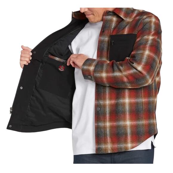 Pendleton Mens Plaid Shirt Jacket Size Medium Two-Layer Wool Blend Red Gray New - Picture 1 of 8